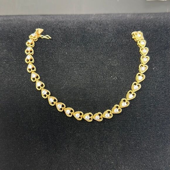 Sterling silver heart with CZ bracelet gold tone 925 - Picture 1 of 3